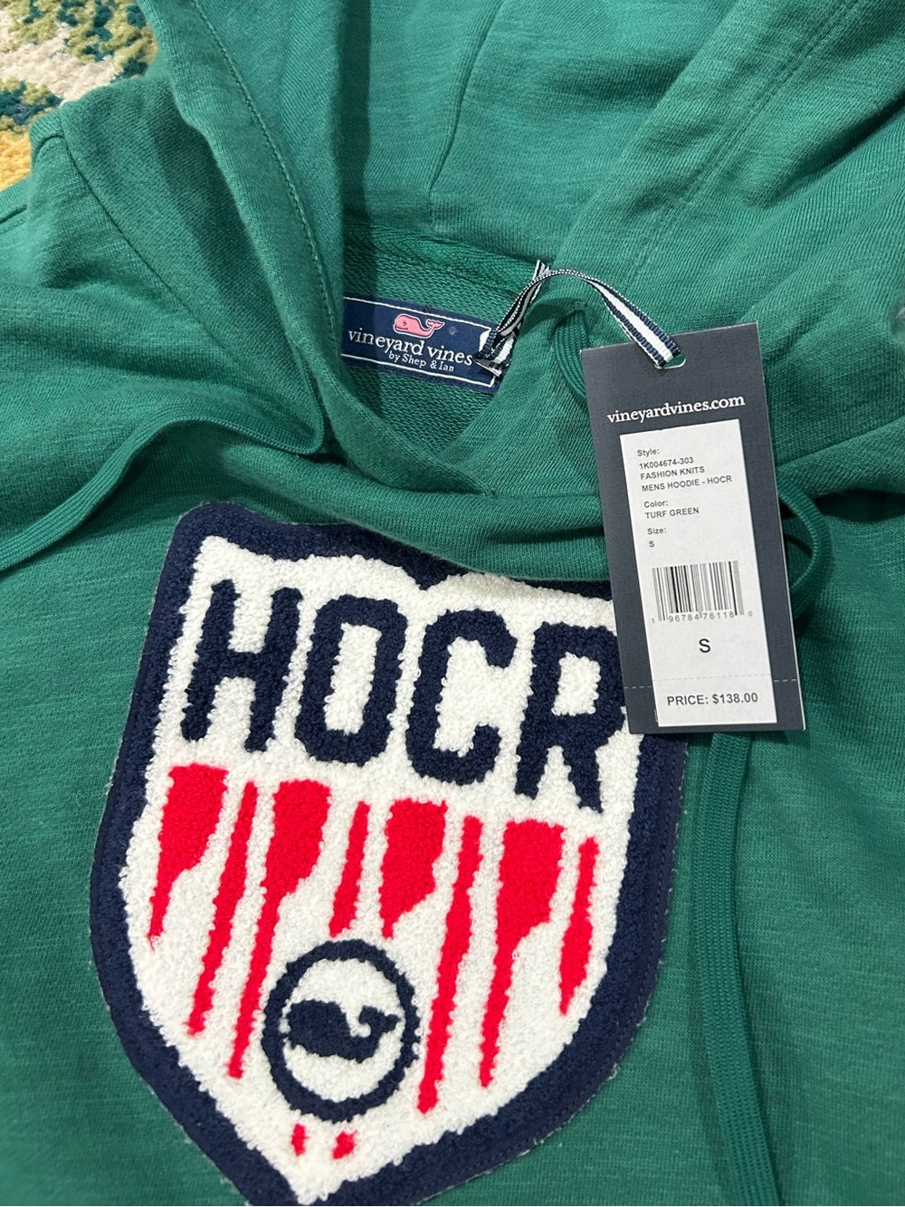 NEW $138 Vineyard Vines mens Green Hoodie HOCR Patch rowing regatta pullover - Picture 2 of 2